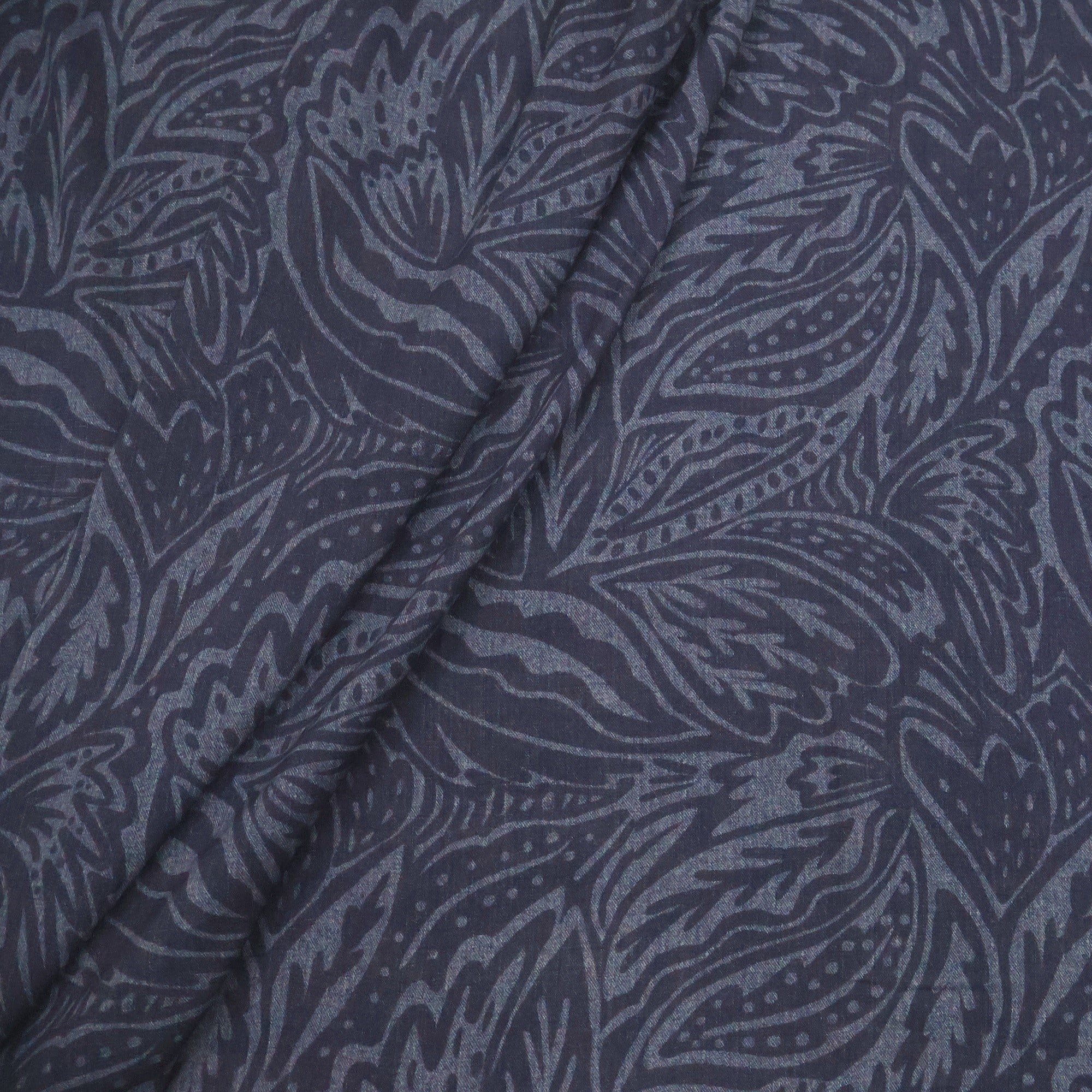 Viscolinho com Elastano Folhas Fundo Azul