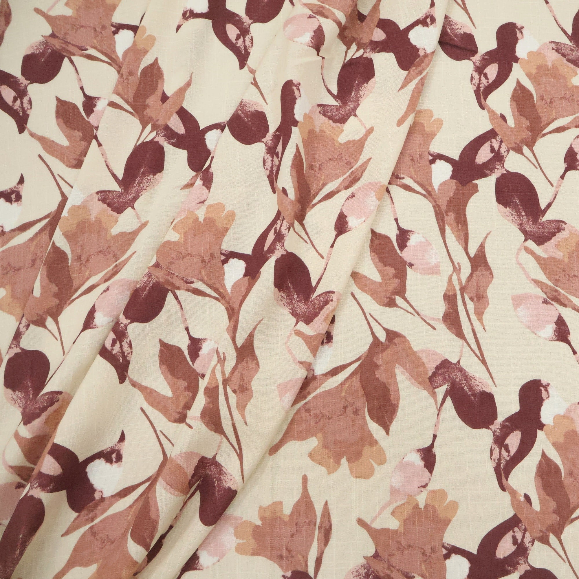 Viscolinho com Elastano Folhas Rosadas