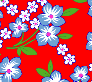 Chitão Fundo Vermelho Flor Azul