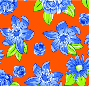 Chitão Laranja com Floral Azul