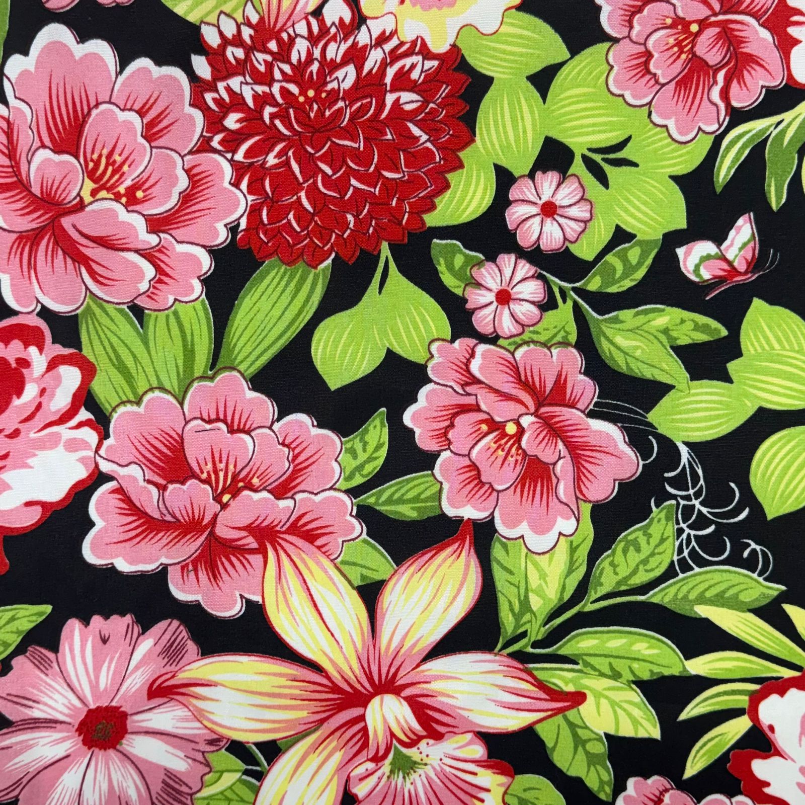 Chita Fake Floral Fundo Preto 