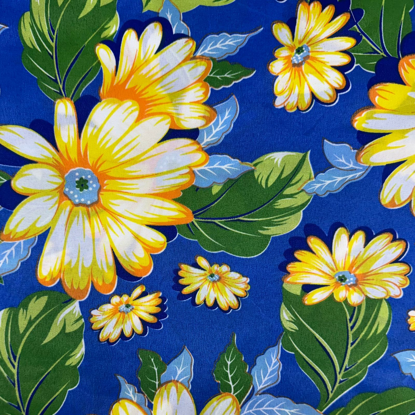 Chita Fake Flores Amarelas Fundo Azul