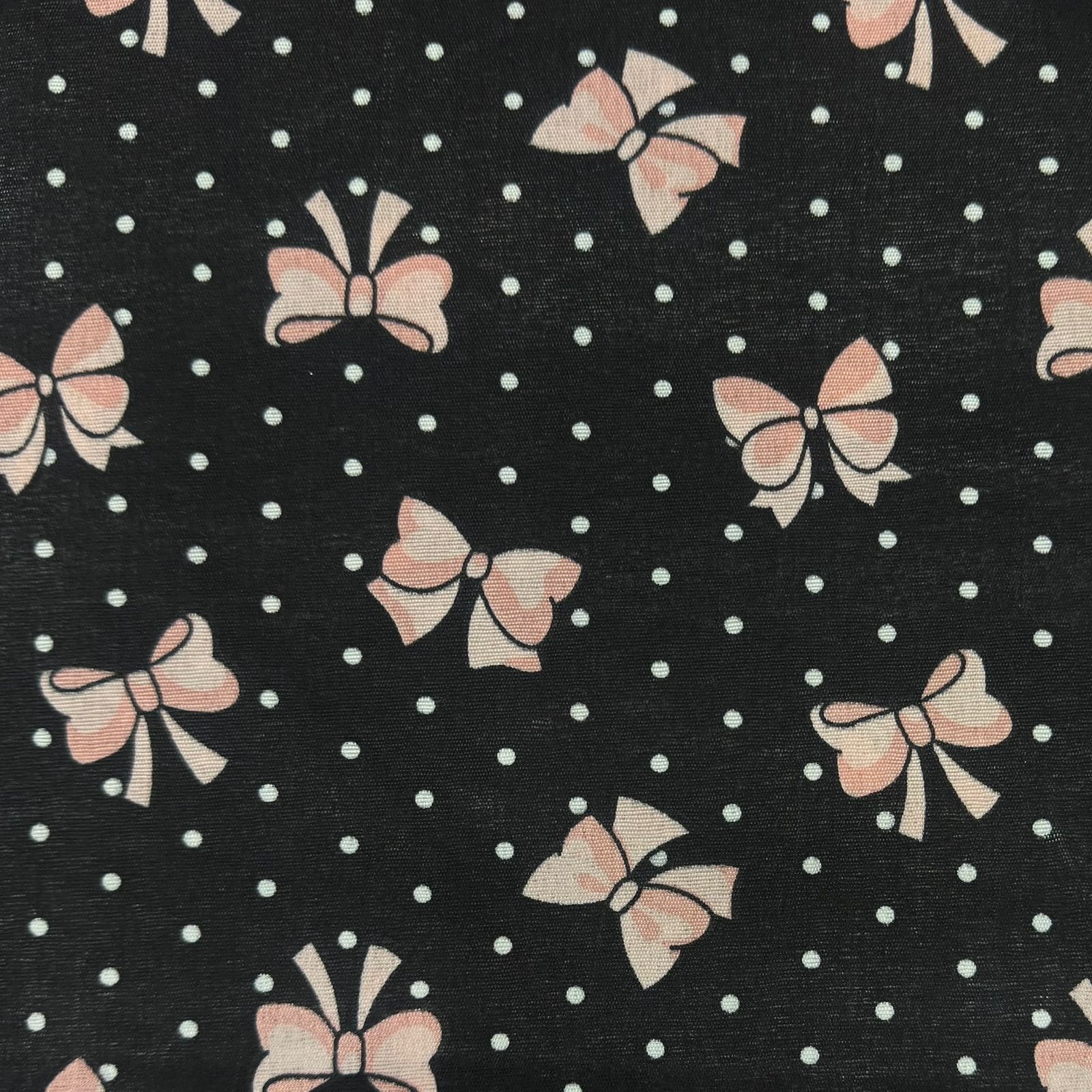 Chita Fake Petit Poa Preto Com Lacinhos  