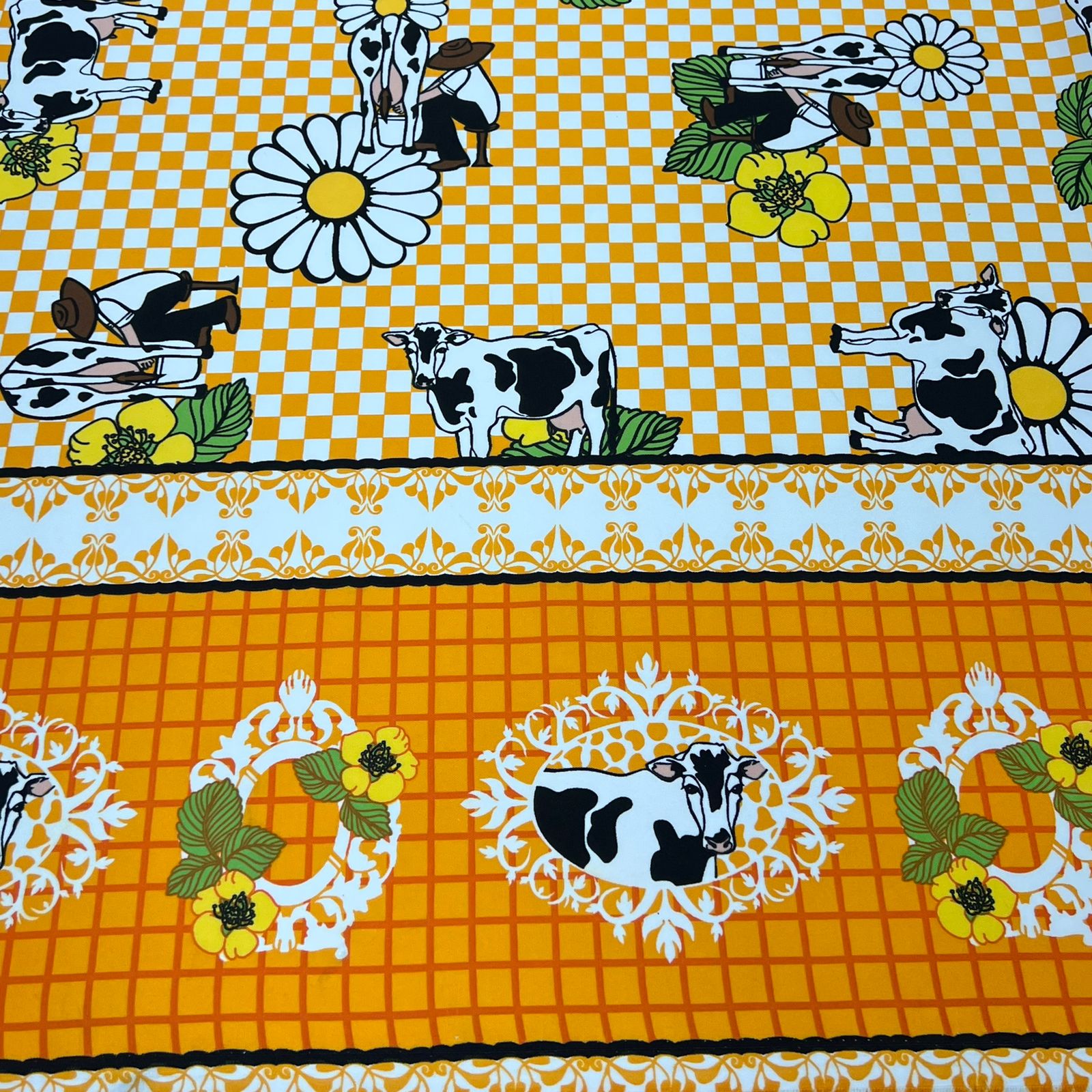 Toalha de Mesa Xadrez Amarelo e Branco - 100% Algodão