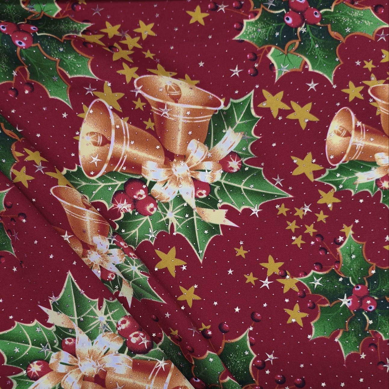 Toalha Natal Especial Sinos com Brilho Dourado