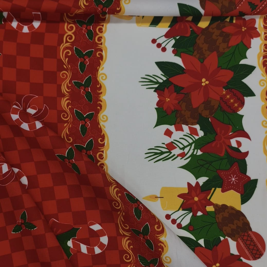 Toalha Natal Mini Xadrez Vermelho e Docinhos
