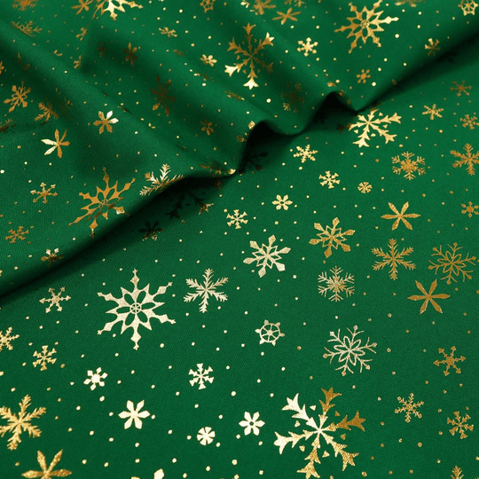 Toalha Natal Verde Flocos Brilhante Dourado  