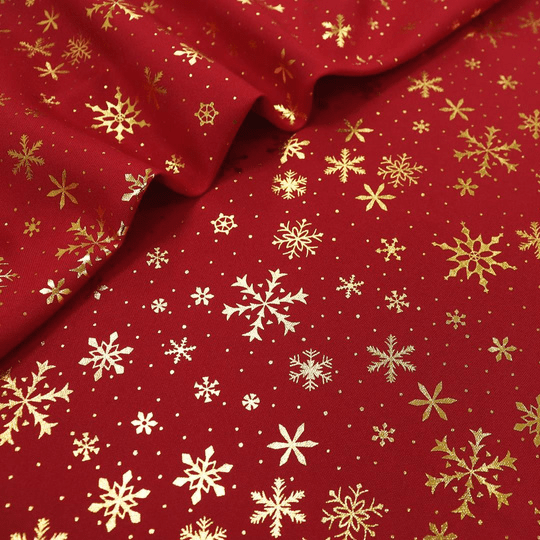 Toalha Natal Vermelha Flocos Brilhante Dourado  