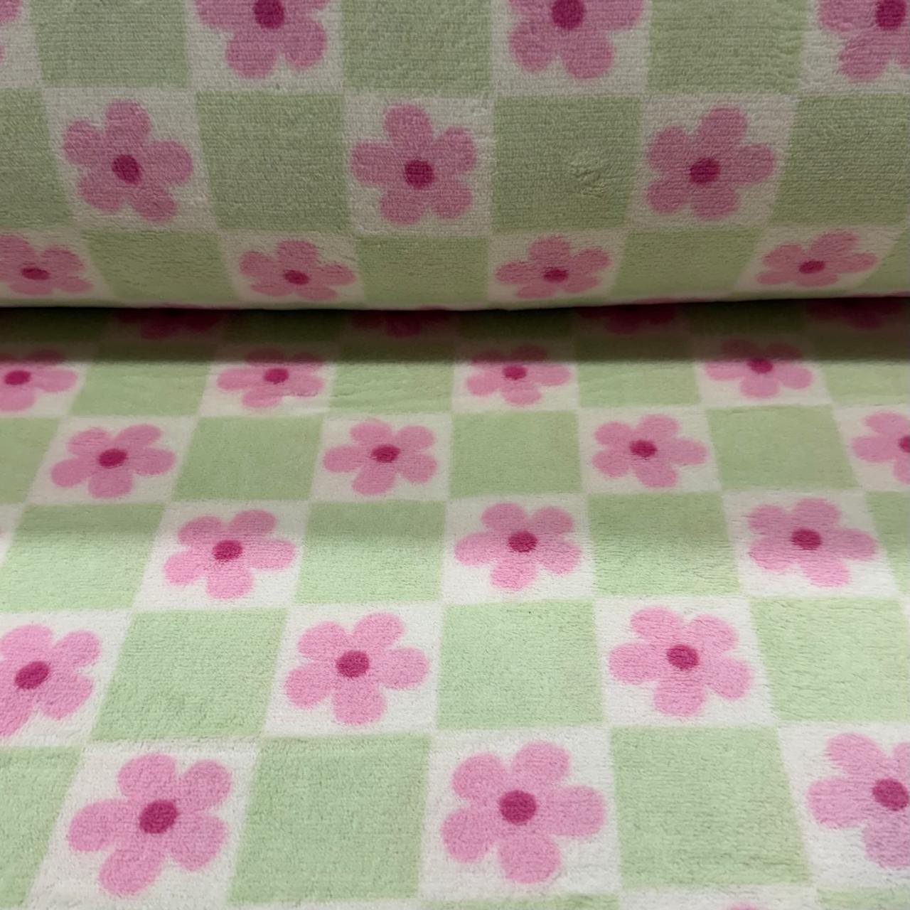 Fleece Xadrez Verde com Flores