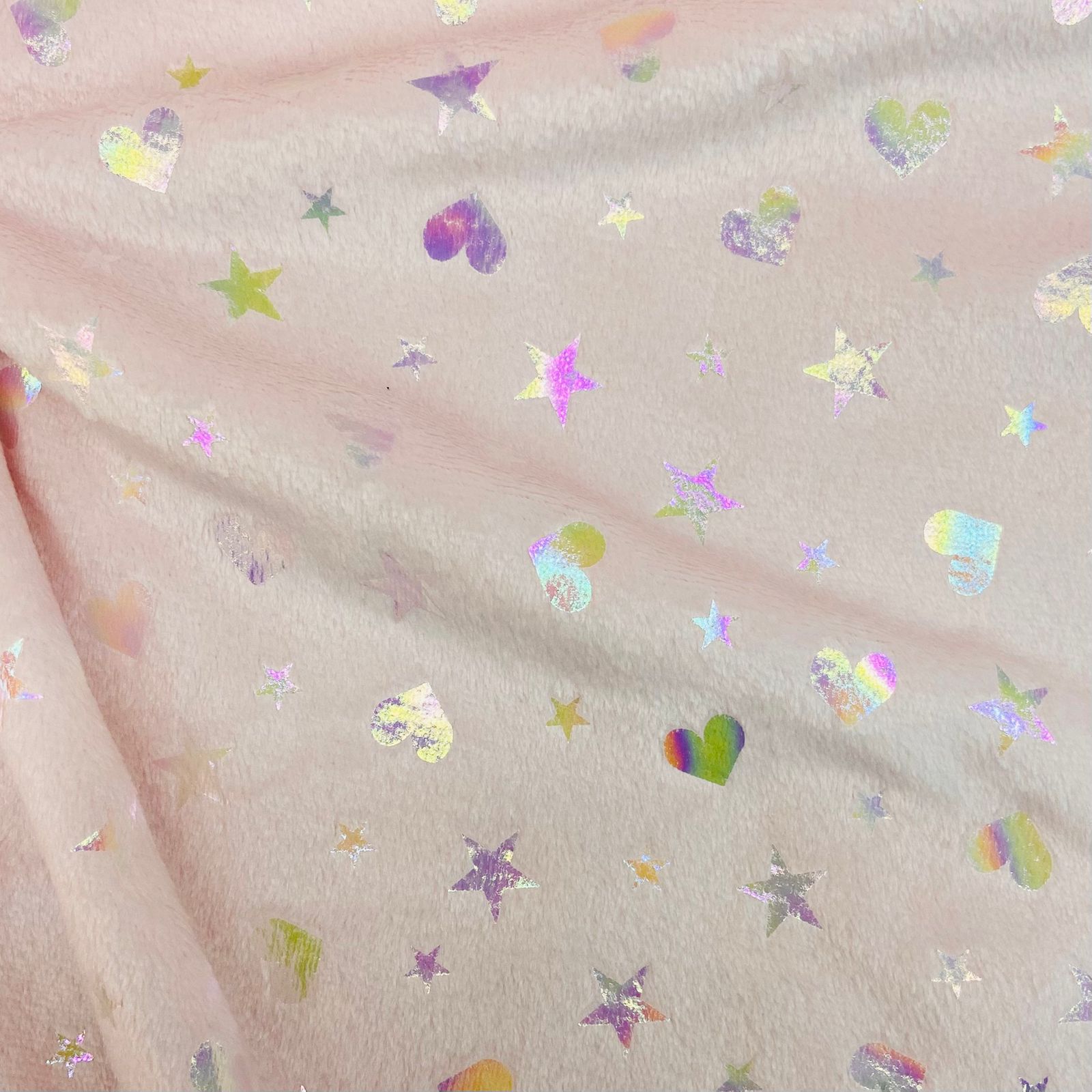 Fleece Corações Brilhantes Arco-Íris Claro