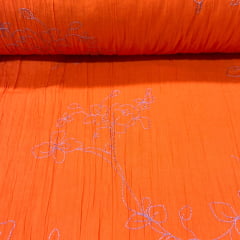 Crepe de Algodão Bordado Laranja Garden RRR