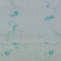Crepe de Algodão Bordado Azul Céu e Branco Star  RRR