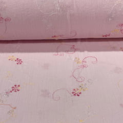 Crepe de Algodão Bordado Rosa Claro e Amarelo Star APOCALIPSE