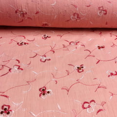 Crepe de Algodão Bordado Lis Coral APOCALIPSE