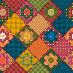 Tricoline Patchworks Botão de Flor  FOGUEIRA