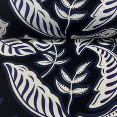 Viscose Folhas Sobretom Marinho FOGUEIRA