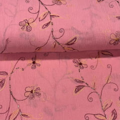 Crepe de Algodão Ramos Rosa Boneca Jasmine RRR