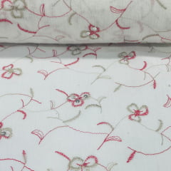 Crepe de Algodão Bordado Vermelho liss DOMINGO