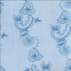 Crepe de Algodão Bordado Azul Sobretom Star DOMINGO