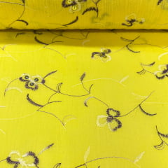 Crepe de Algodão Bordado Amarelo Lis DOMINGO