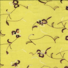Crepe de Algodão Bordado Amarelo Lis