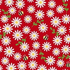Tricoline Margaridas e Abelhas Fundo Vermelho RRR