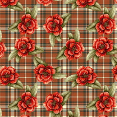 Tricoline Patchwork Rosas Xadrez  RRR