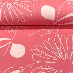 Percal 150 Fios Flores Fundo Salmão  LIVE