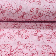 Crepe de Algodão Bordado Rosa Garden LIVE PROMO