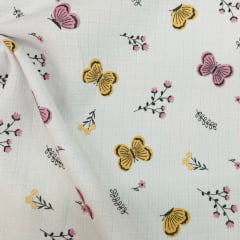 Fralda Quadriculada Mini Borboletas Rosas e Amarelas 70x75cm