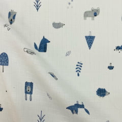 Fralda Quadriculada Mini Animais da Floresta Azul 70x75cm