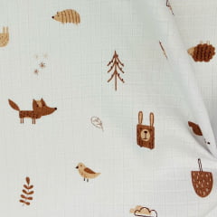 Fralda Quadriculada Mini Animais da Floresta Marrom 70x75cm