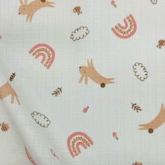 Fralda Quadriculada Mini Coelhinhos Bege 70x75cm