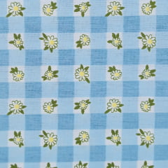 Tricoline Floral Xadrez Azul LIQUIDA