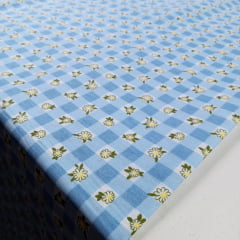 Tricoline Floral Xadrez Azul LIQUIDA