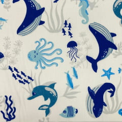 Tricoline Infantil Mar dos Bichos Azul LIQUIDA