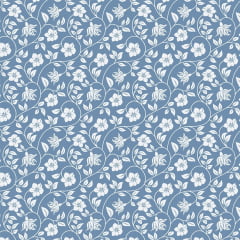 Tricoline Floral Composê Azul LIQUIDA