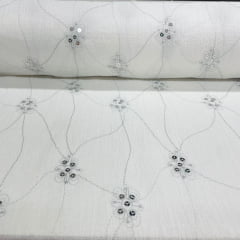 Crepe de Algodão Branco e Prata Lantejoula Soleil FAVORITO