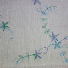 Crepe de Algodão Bordado Raminhos Azul e Verde Star RRR