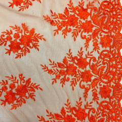 Tule Bordado Laranja Floral ESQUENTA