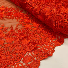Tule Bordado Laranja Floral ESQUENTA Tule Bordado Laranja Floral ESQUENTA