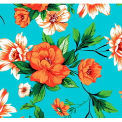 Chitão Flores Laranja no Azul ESQUENTA Chitão Flores Laranja no Azul ESQUENTA