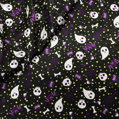 Cetim Halloween Fantasminha Preto ESQUENTA Cetim Halloween Fantasminha Preto ESQUENTA