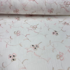 Crepe de Algodão Bordado Lis Rosê Gold ESQUENTA Crepe de Algodão Bordado Lis Rosê Gold ESQUENTA