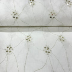 Crepe de Algodão Branco e Dourado Lantejoula Soleil LIVE