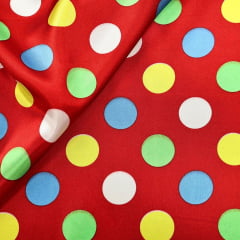 Cetim Poá Grande Colorido com Vermelho Clown LIVE