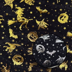 CORTE 0,90X1,50m ganza Dia das Bruxas Ouro/Prata Dupla Face 