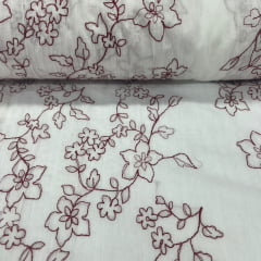 Crepe de Algodão Bordado Bordô Garden BLACK