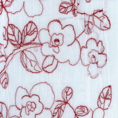 Crepe de Algodão Bordado Bordô Garden BLACK