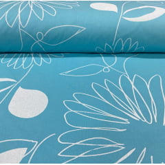 Percal 150 Fios Flores Fundo Azul BLACK